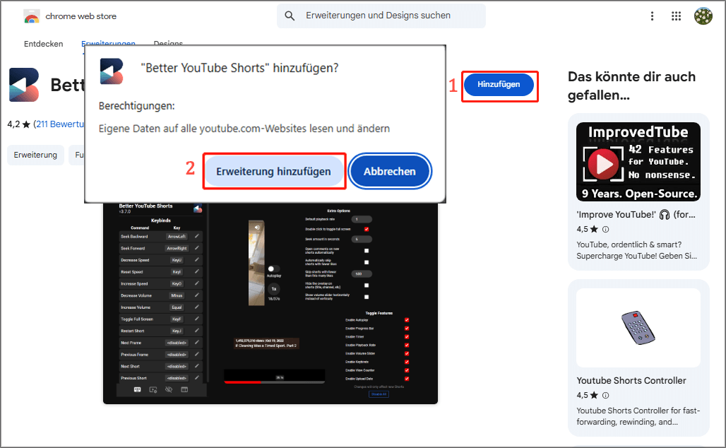 Auf die Schaltfläche Hinzufügen klicken und im Pop-up-Fenster die Option Erweiterung hinzufügen auswählen.