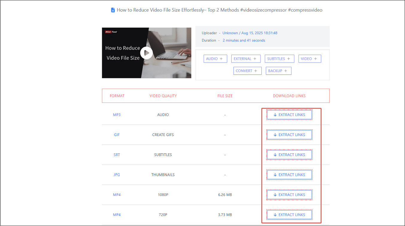 Interface do Savesubs com a opção EXTRAIR LINKS selecionada.