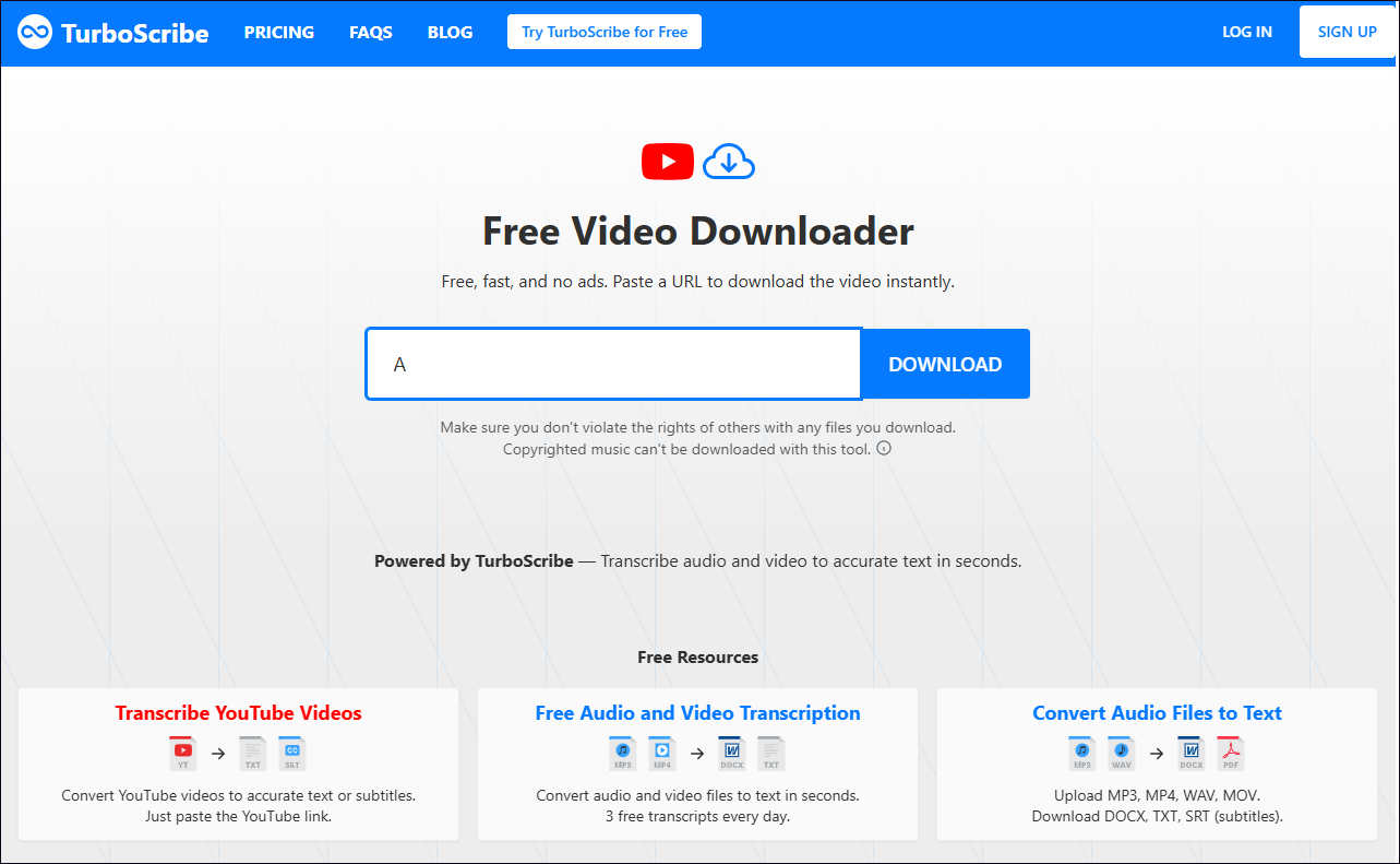 The video download interface of TurboSribe.