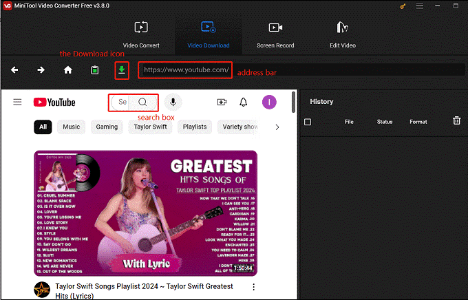 Elija uno de los métodos para encontrar el video de YouTube que desea descargar en MiniTool Video Converter.