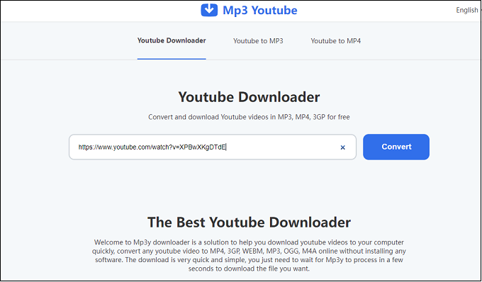 Pega el enlace de la música y haz clic en Convertir.