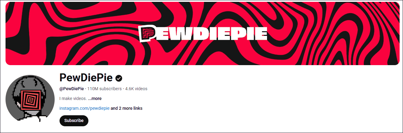 The YouTube homepage of PewDiePie.