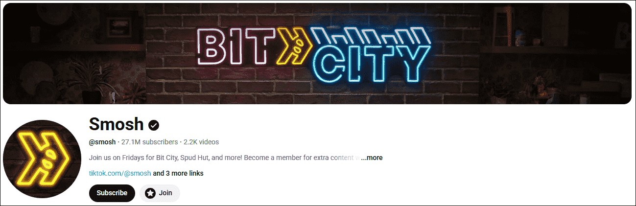 The YouTube homepage of Smosh.