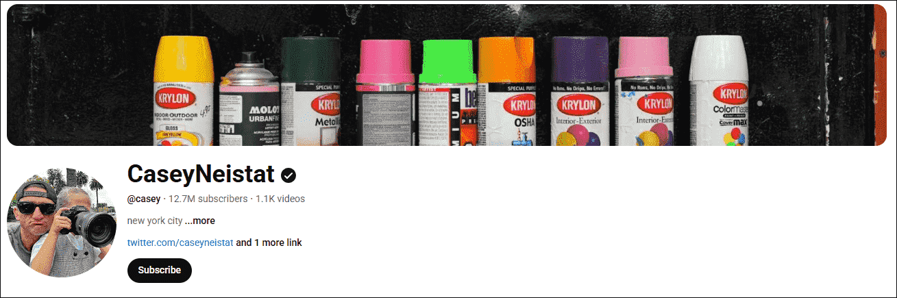 The YouTube homepage of CaseyNeistat.