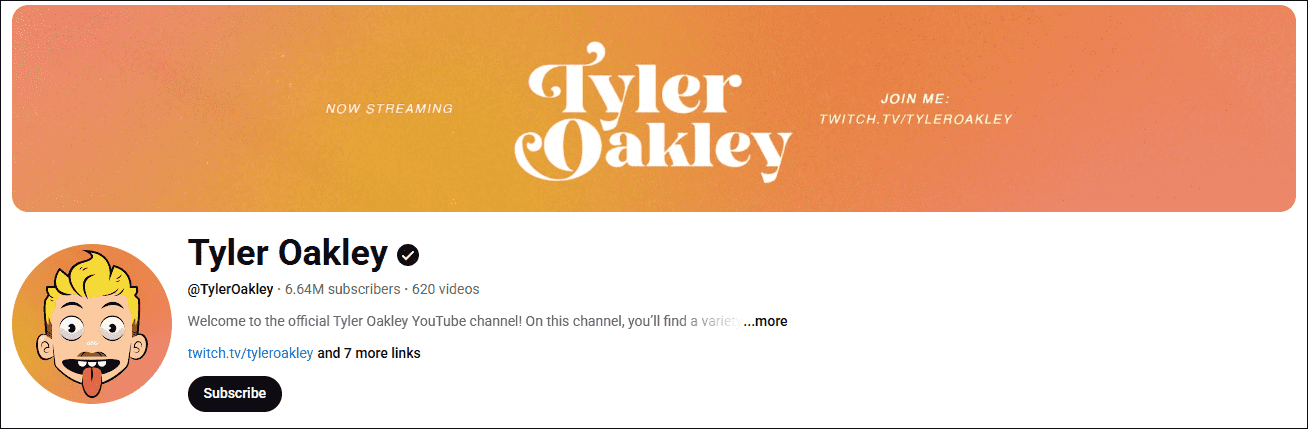 The YouTube homepage of Tyler Oakley.