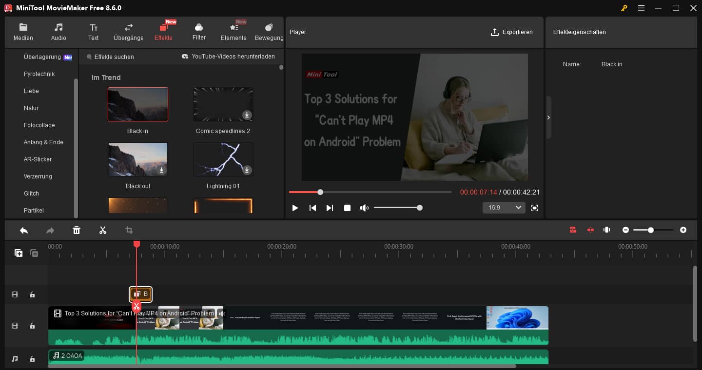 Videobearbeitung in MiniTool MovieMaker.