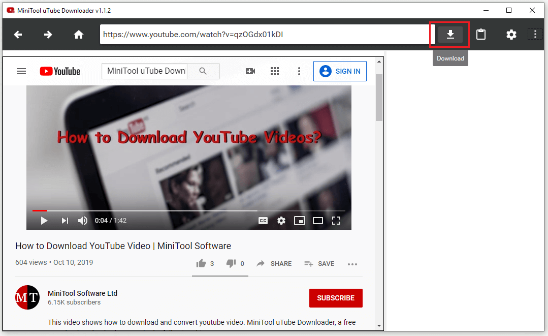 MiniTool Video Converter interface with the Download icon selected.