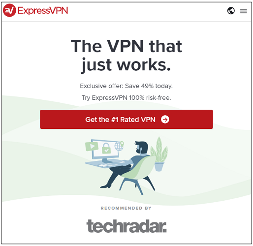 The interface of Express VPN.