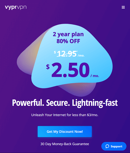 The interface of VyprVPN.