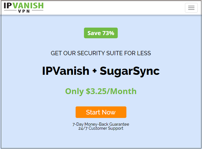 The user interface of IPVanish.