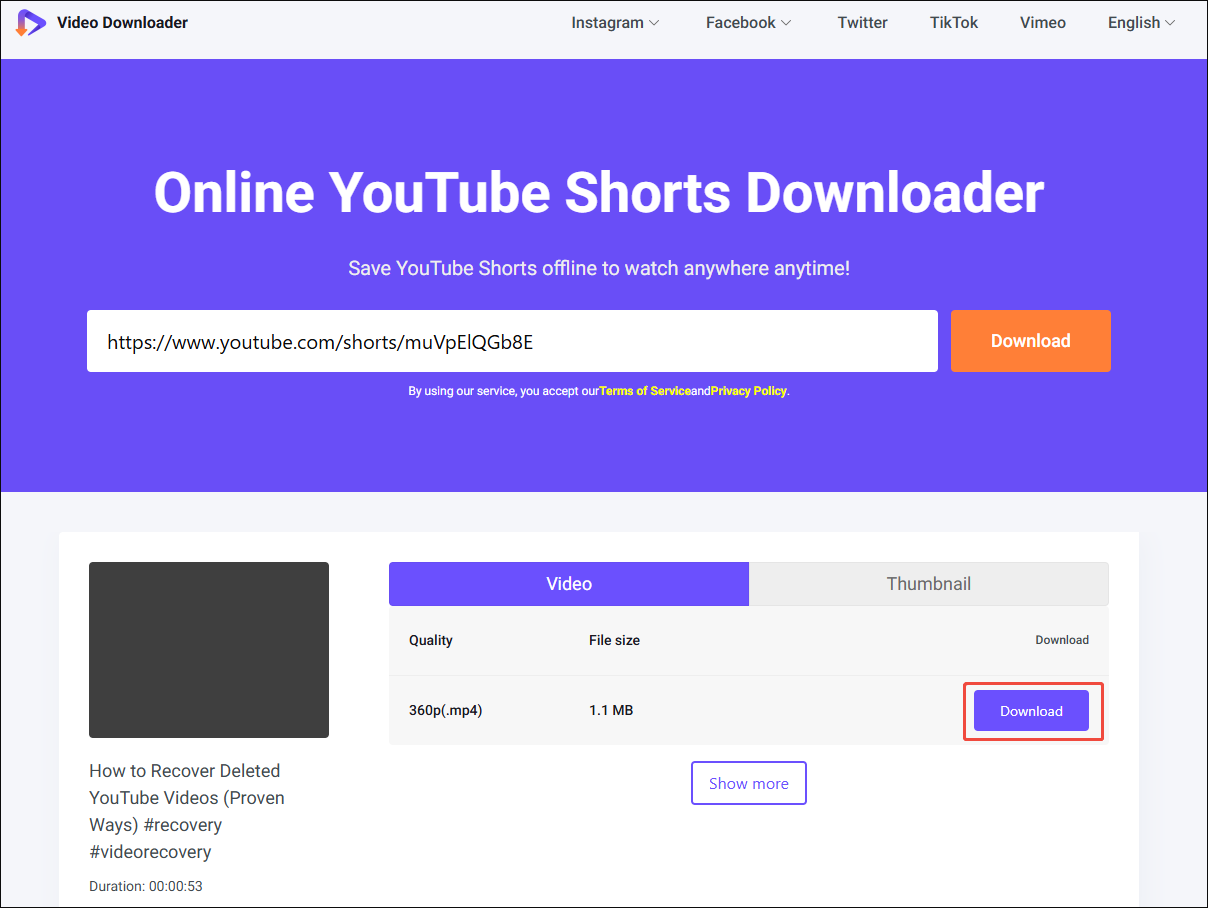 Viddown.net interface that shows how to select an output format and begin the download process.