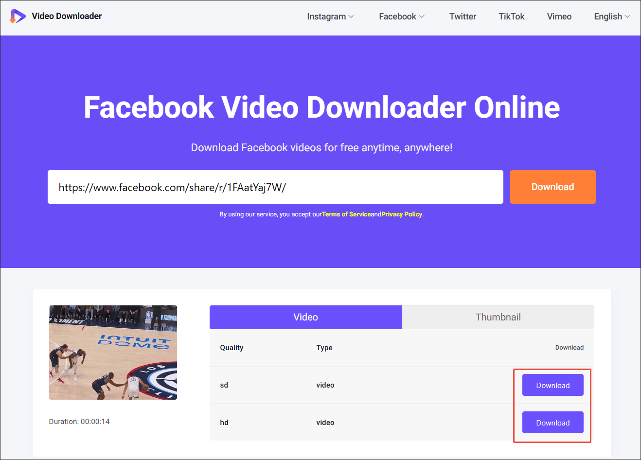 Viddown.net interface showing how to set the output resolution and start the download.