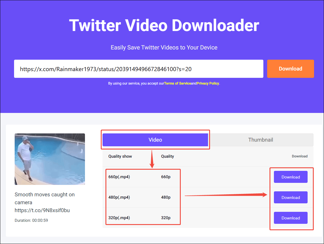 Viddown.net interface that shows how to select an output format and begin the download process.