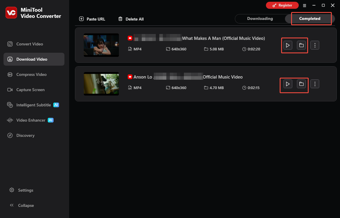 MiniTool Video Converter interface that shows how to view and locate the output files.