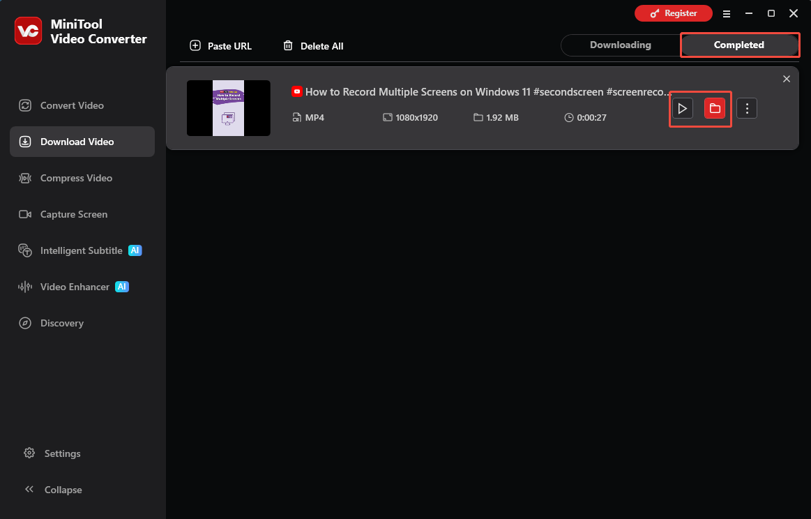 MiniTool Video Converter interface that shows how to check the output file
