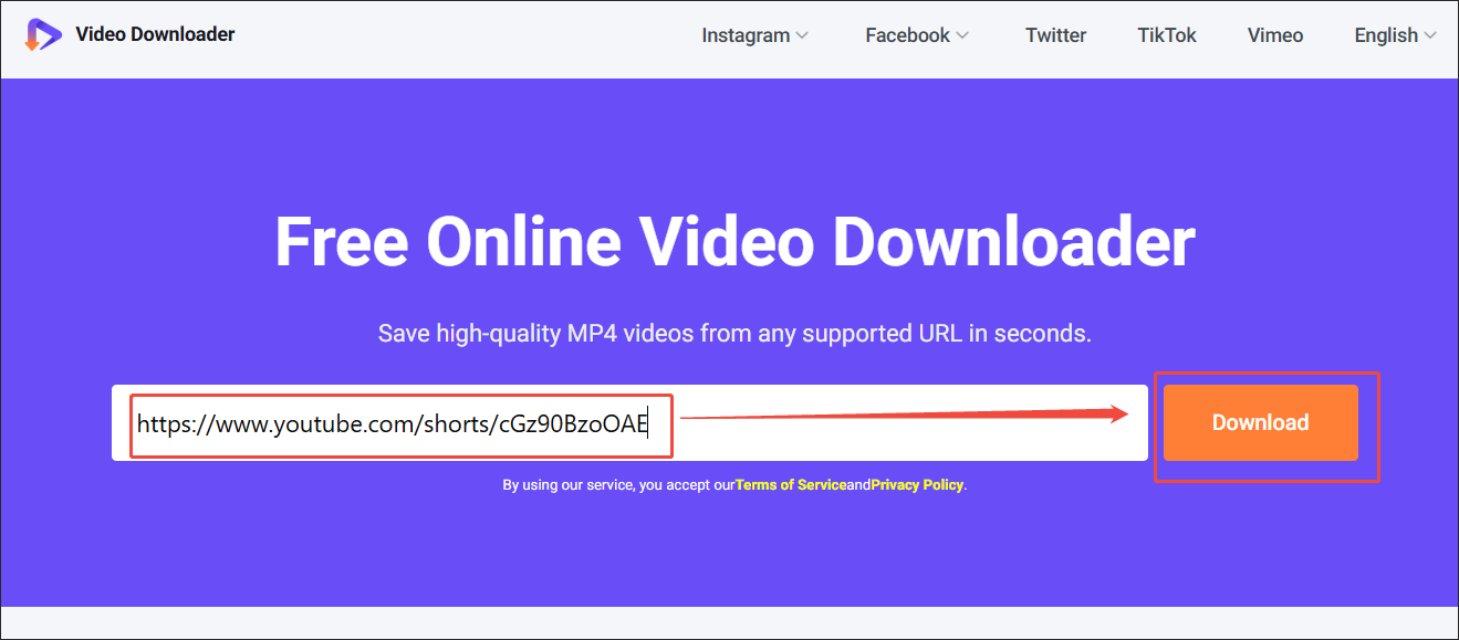 Viddown.net interface that shows how to analyze the YouTube link.