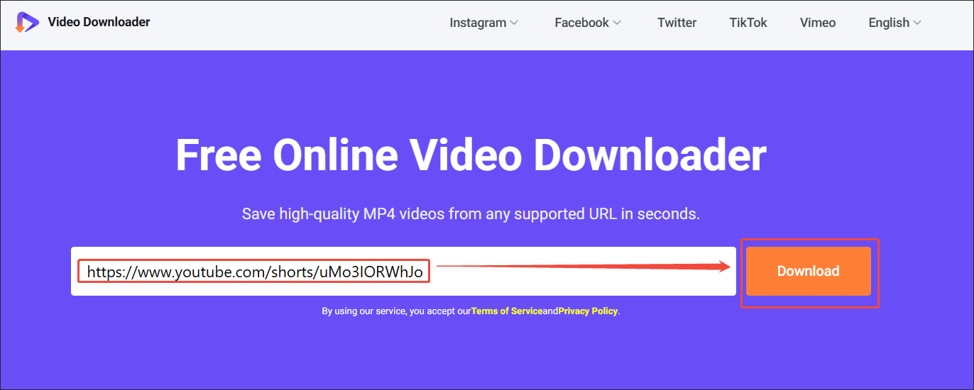 Viddown.net interface that shows how to analyze the YouTube video link.