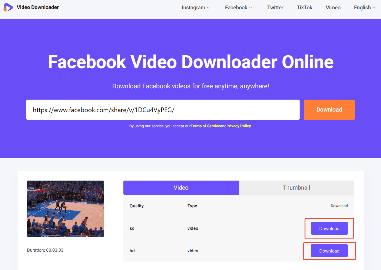 Viddown.net interface with the Download option selected to begin the download process.