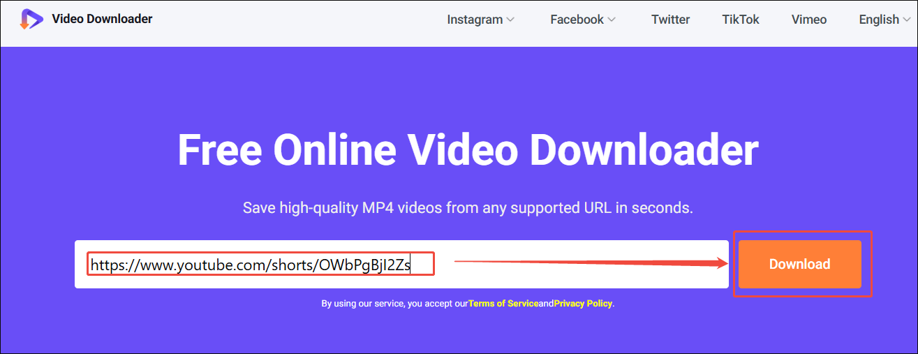 Viddown.net interface with the Download option selected to analyze the YouTube video link.