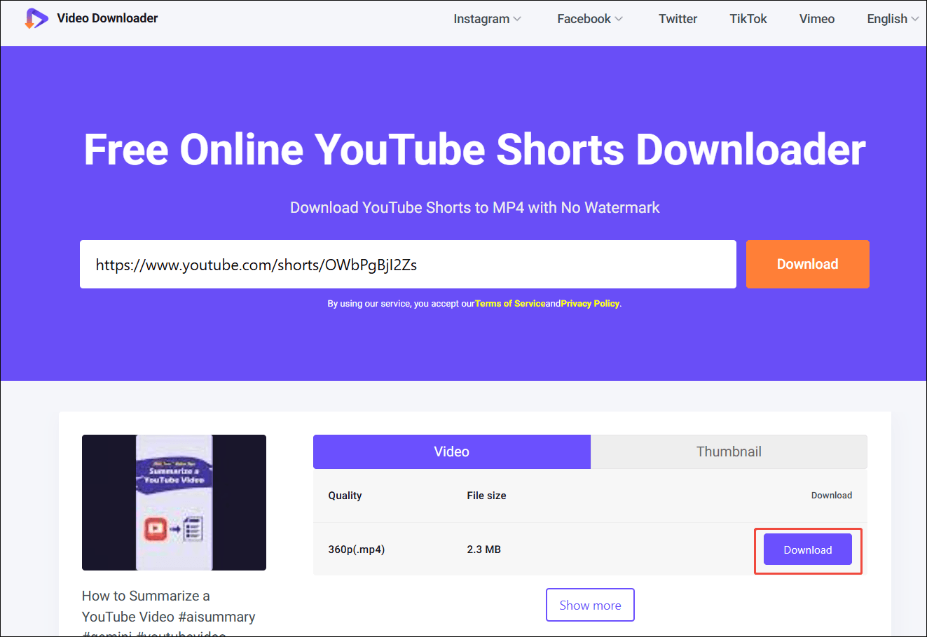 MiniTool Video Converter interface that how to shows the YouTube video link.