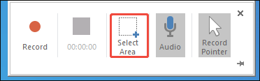 PowerPoint option menu with the Select Area option selected to choose the recording area.
