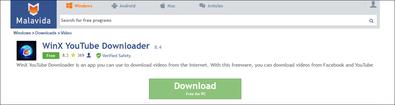 The download interface of WinX YouTube Downloader.