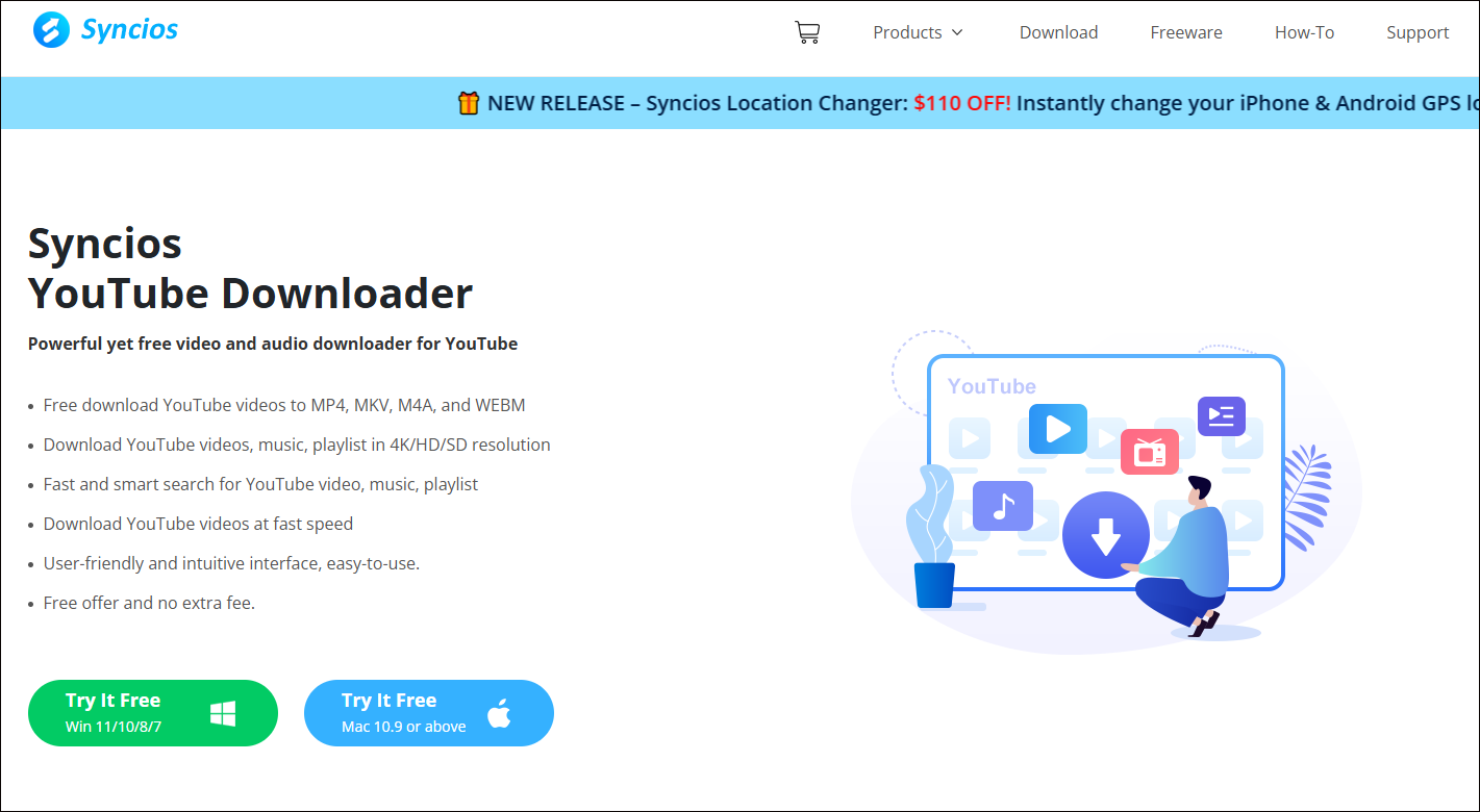 The download interface of Syncios YouTube Downloader.