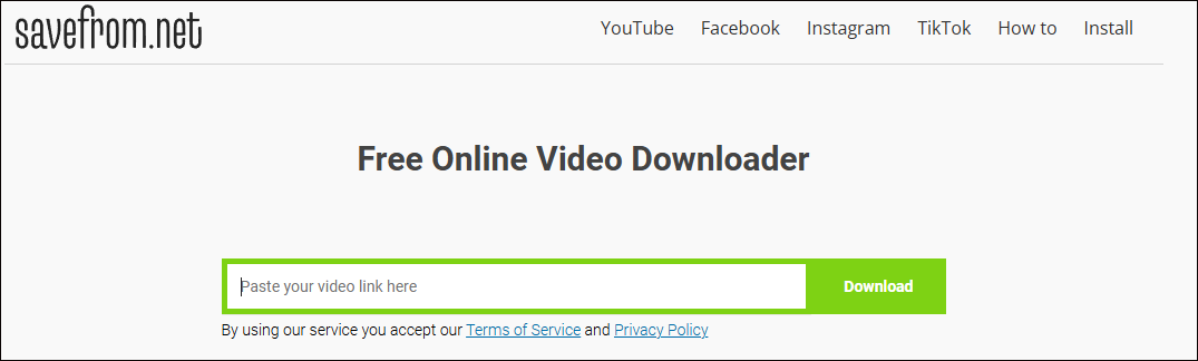 The user interface of savefrom net.
