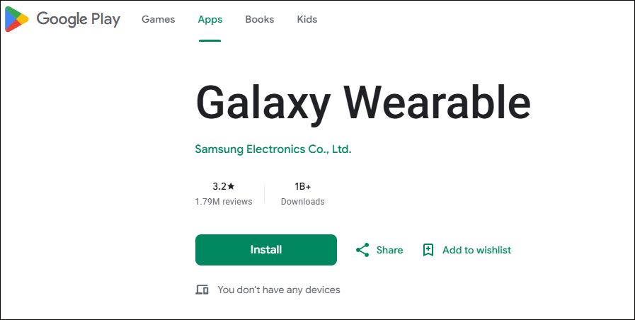 The download interface of Galaxy Wearable.