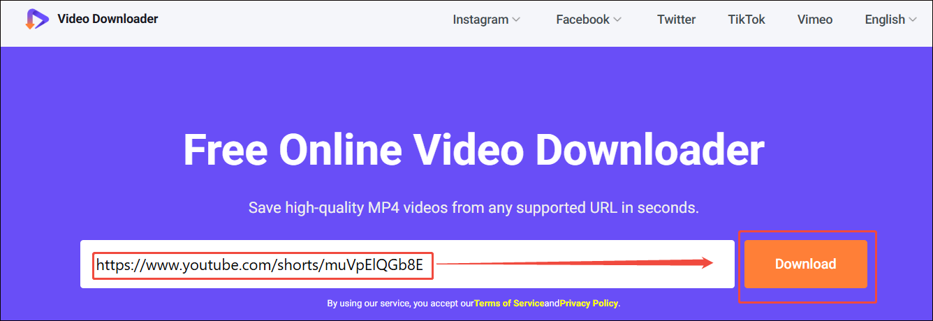 Viddown.net interface with the Download option selected to analyze the YouTube video link.