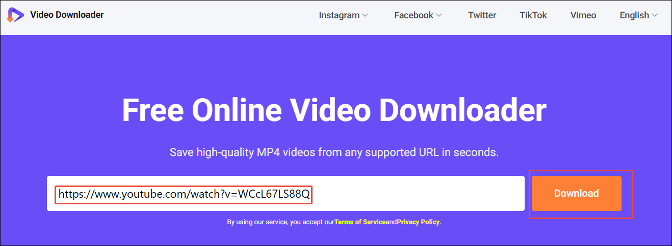 Viddown.net interface with the Download option selected to analyze the YouTube video link.