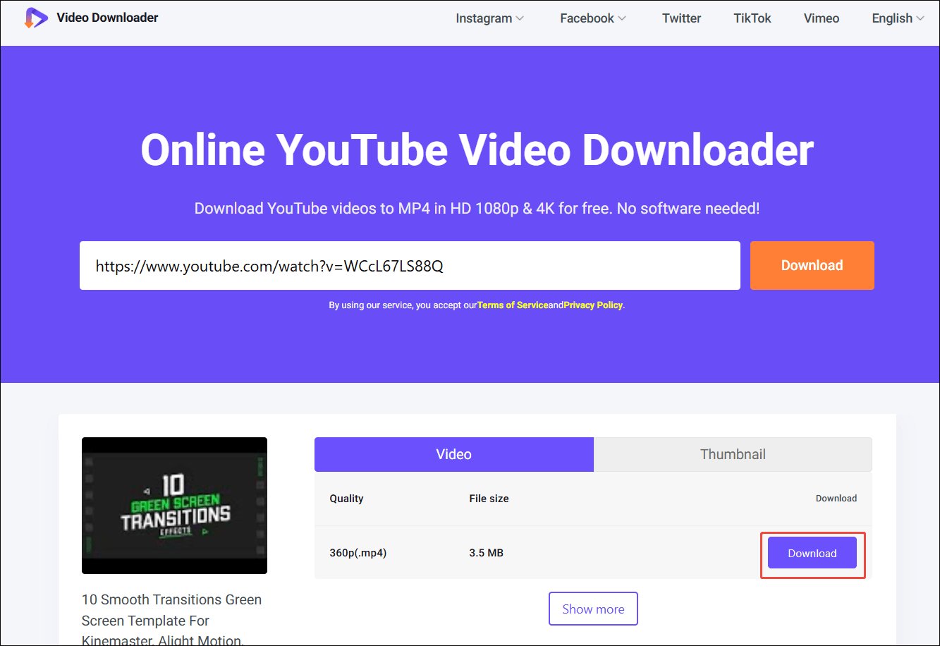 MiniTool Video Converter interface that shows how to start the download process.