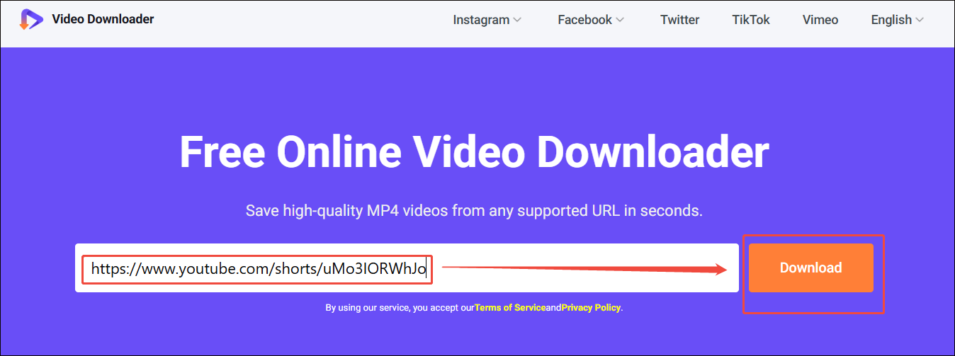 Viddown.net interface with the Download option selected to analyze the YouTube video link.