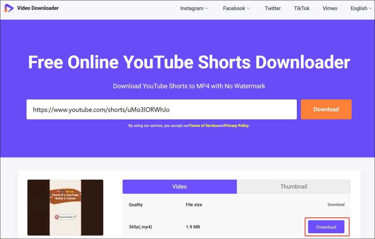 MiniTool Video Converter interface that shows how to start the download process.