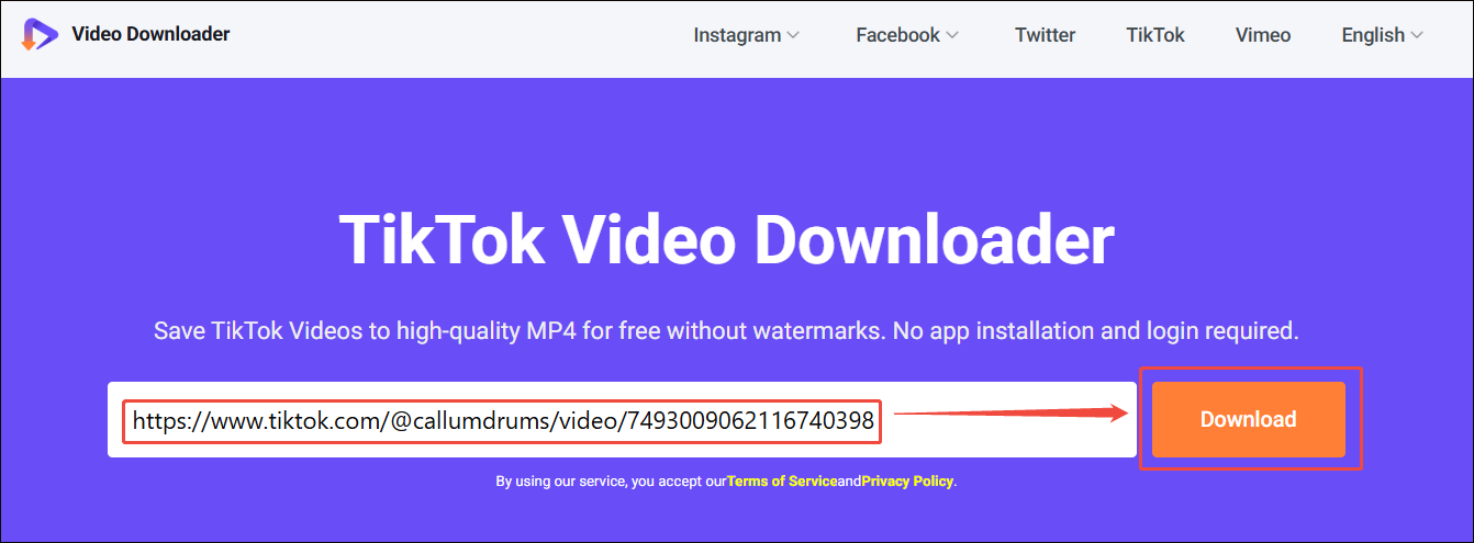 Viddown net interface with the Download option selected to begin the link analysis process.