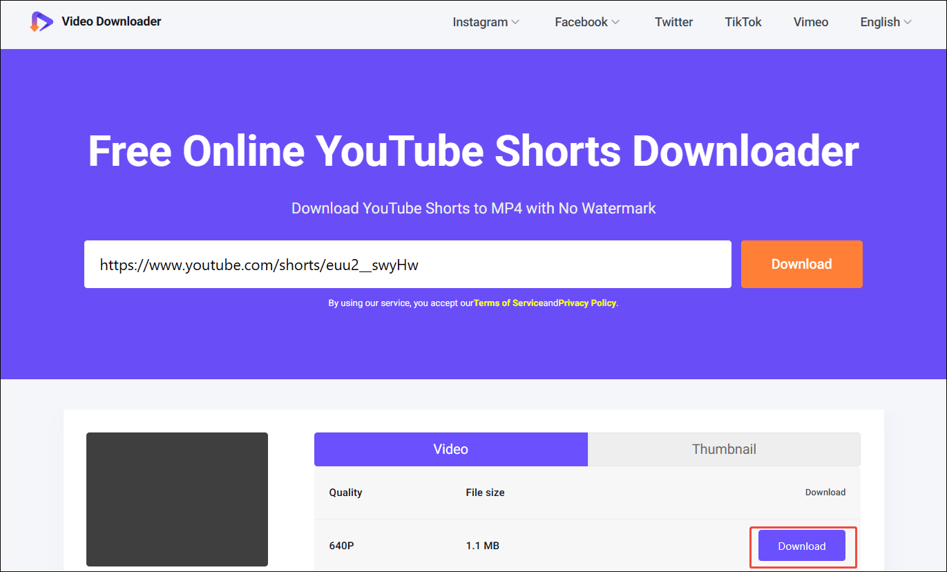Viddown net interface with the output format and the Download option selected to begin the download process.