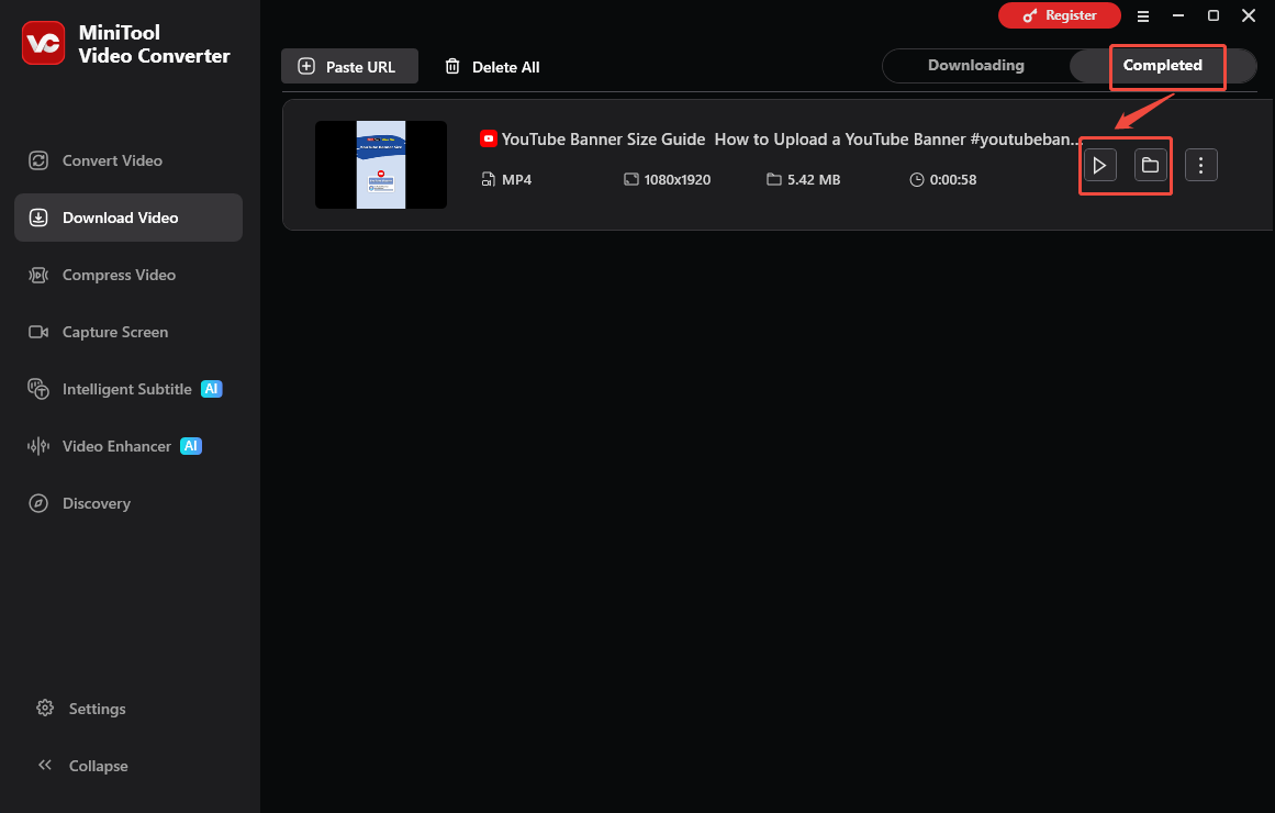 The Download Video interface of MiniTool Video Converter that shows how to check the output video.