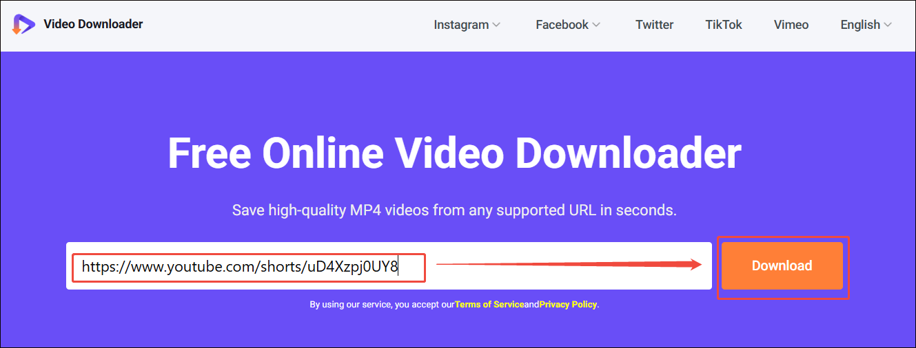 Viddown.net interface with the YouTube link pasted and the Download option selected to analyze the YouTube URL.