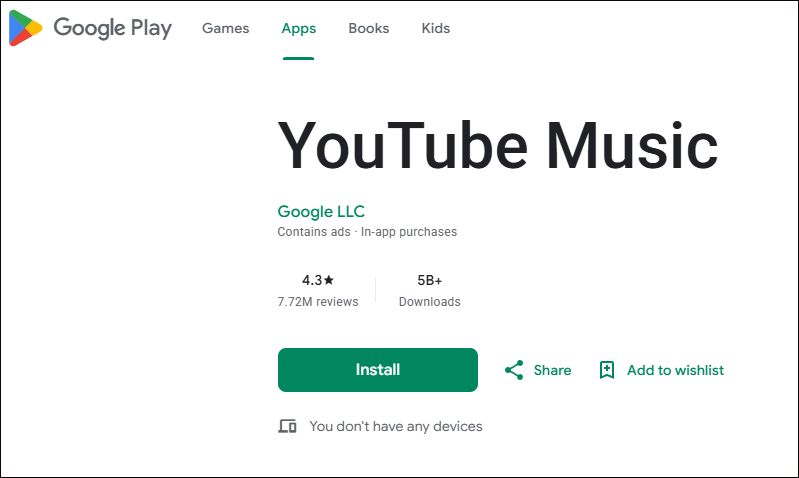 The download interface of YouTube Music