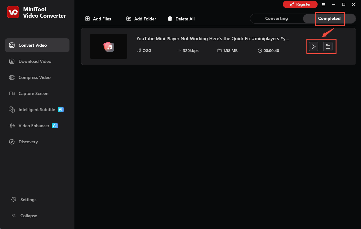 The Convert Video interface of MiniTool Video Converter that shows how to check the output audio.