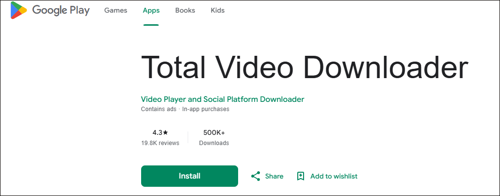 The download interface of Total Video Downloader.