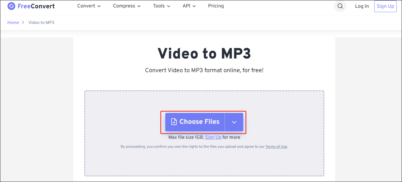 FreeConvert interface with the Choose Files option selected.