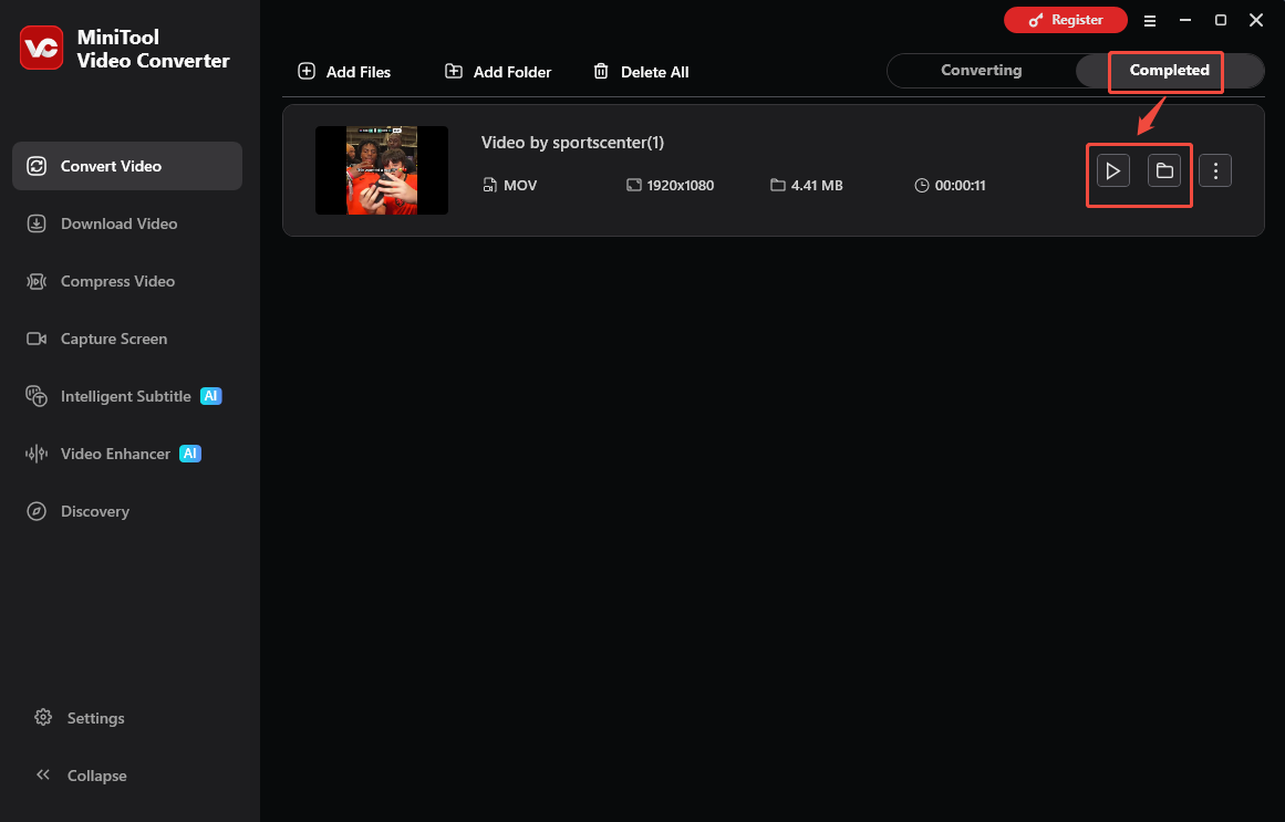 The Convert Video interface of MiniTool Video Converter that shows how to check the output video.