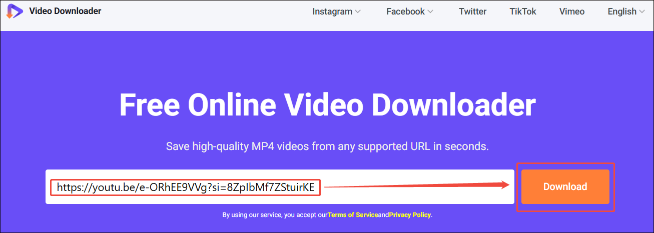 Viddown net interface that shows how to analyze the YouTube URL.
