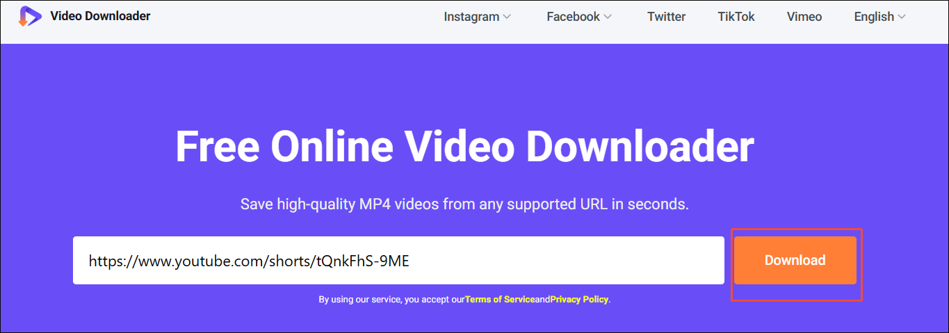 Viddown net interface that shows how to analyze the YouTube URL.