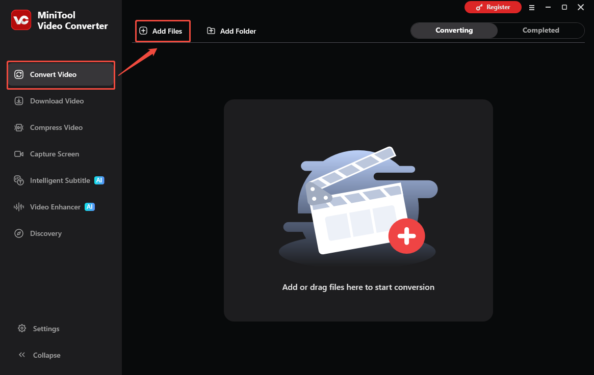 The Convert Video interface of MiniTool Video Converter that shows how to import the YouTube file.