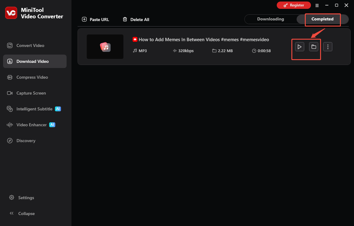 The Convert Video interface of MiniTool Video Converter that shows how to check the output audio.