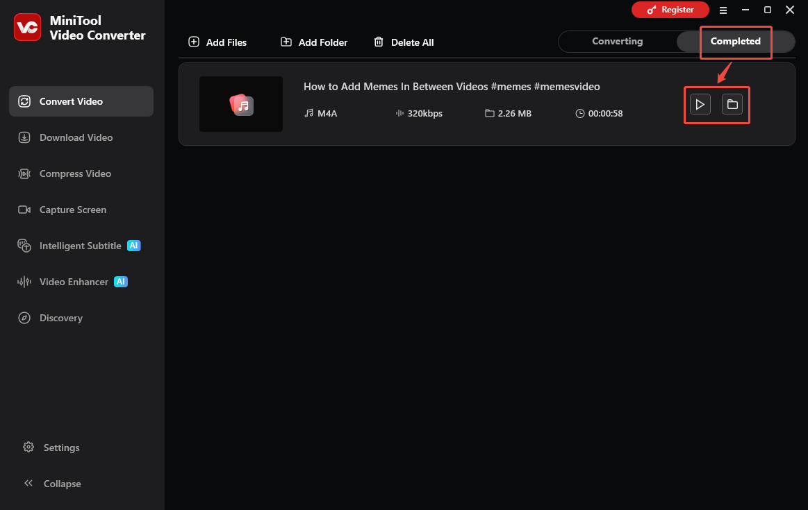The Convert Video interface of MiniTool Video Converter that shows how to check the output video.