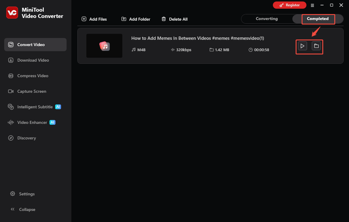 The Convert Video interface of MiniTool Video Converter that shows how to check the output video.