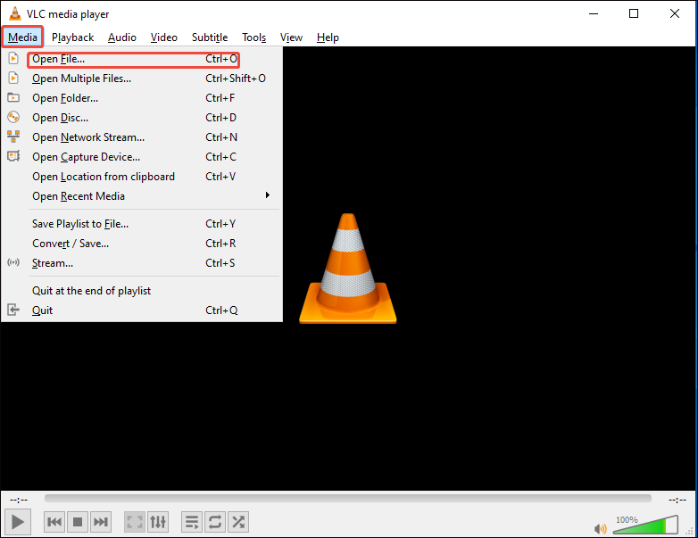 VLC interface that shows how to open the M4B file.